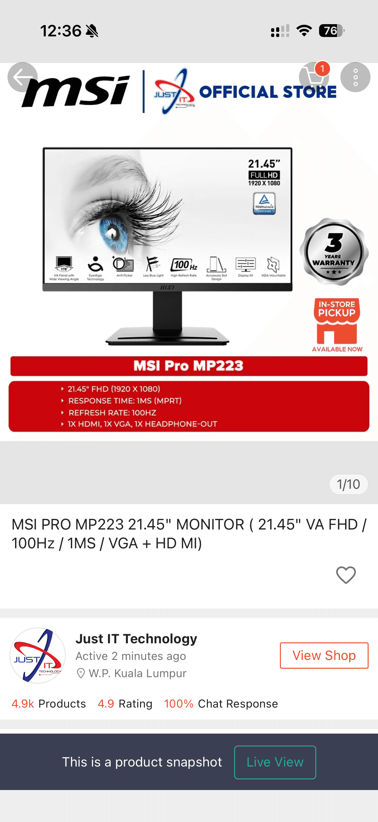 MSI - 22 inch monitor - Image 2